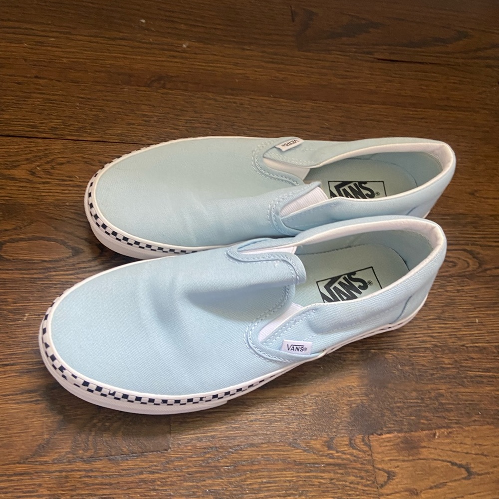 Hardly worn, like new, blue side checkered vans, women’s size 8.5